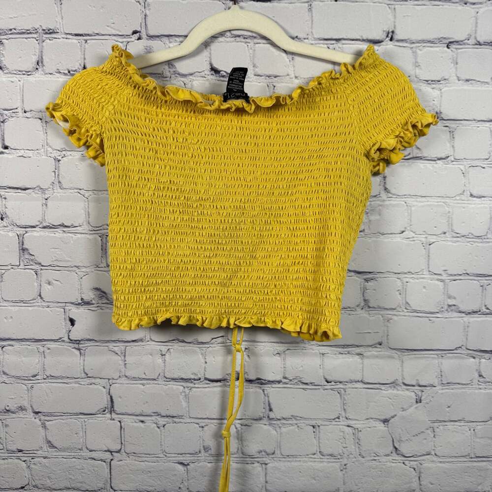 Rue 21 Y2K Yellow Smocked Off-the-Shoulder Crop Top Size XL - Picture 4 of 7